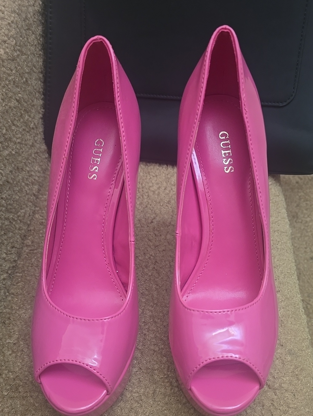 GUESS Hot Pink Patent Peep-Toe Heels